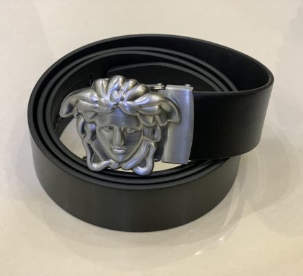 Versace Silver Black Shine Buckle Waist Belt 578